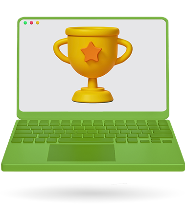 Laptop with award shown on screen