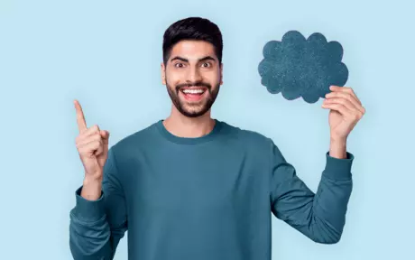 men with a blue cloud in the hand