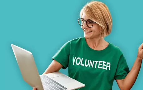 volunteer woman with a laptop