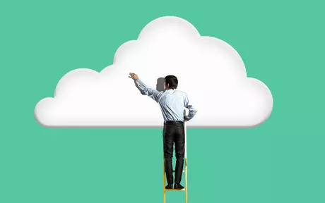 man climbing to cloud