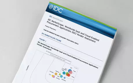 IDC MarketScape: Worldwide SaaS and Cloud-Enabled Procurement Applications 2023 Vendor Assessment (Maailmanlaajuiset SaaS- ja pilvipohjaiset hankintasovellukset 2023) -toimittaja-arvioinnin kansikuva